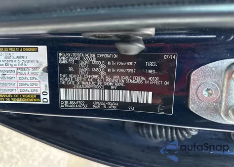 2014 Toyota 4Runner Sr5/Limited/Trail z USA, uszkodzony, nr VIN JTEBU5JRXE5200302